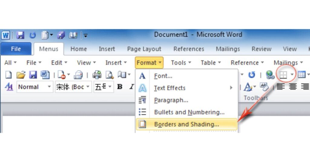 Borders and Shading option in ms word