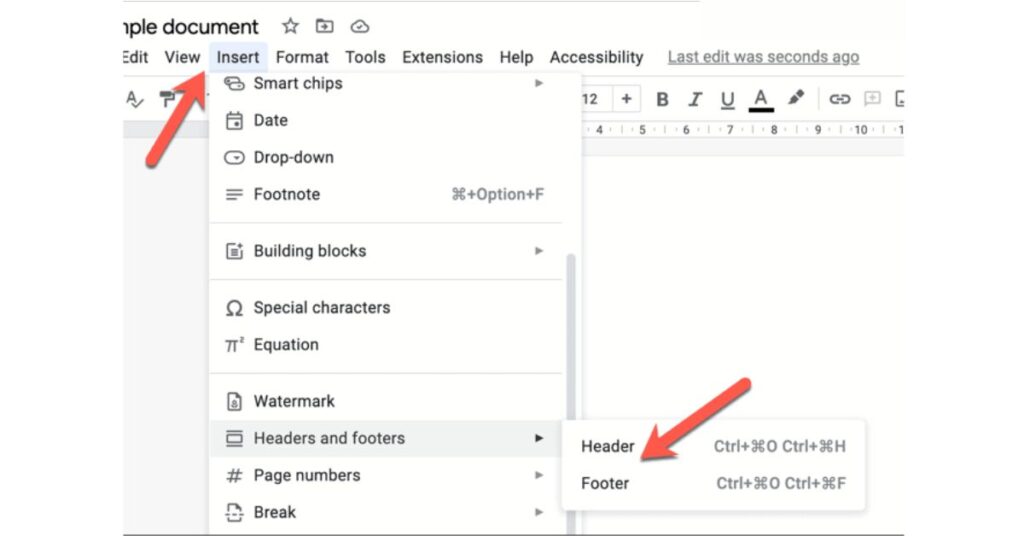 Headers and Footers in google docs